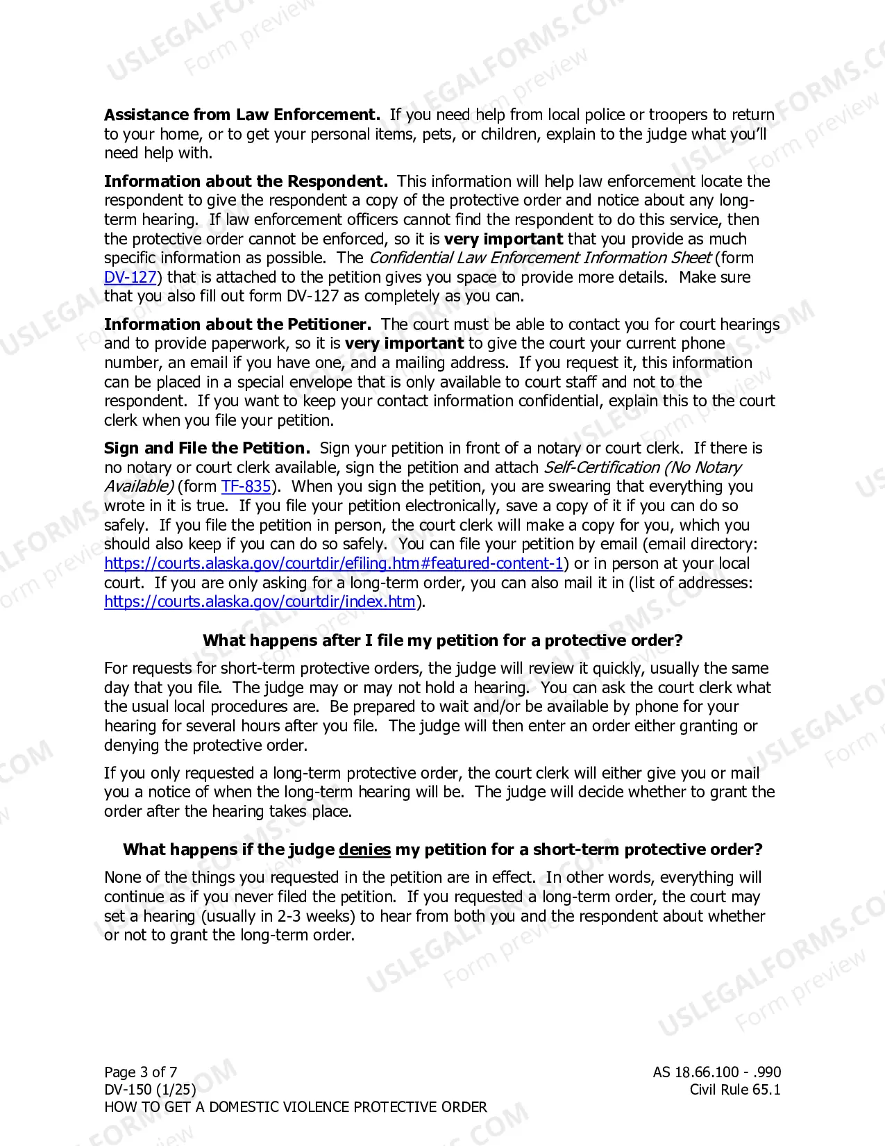 Preview Instructions for Requesting a Protective Order