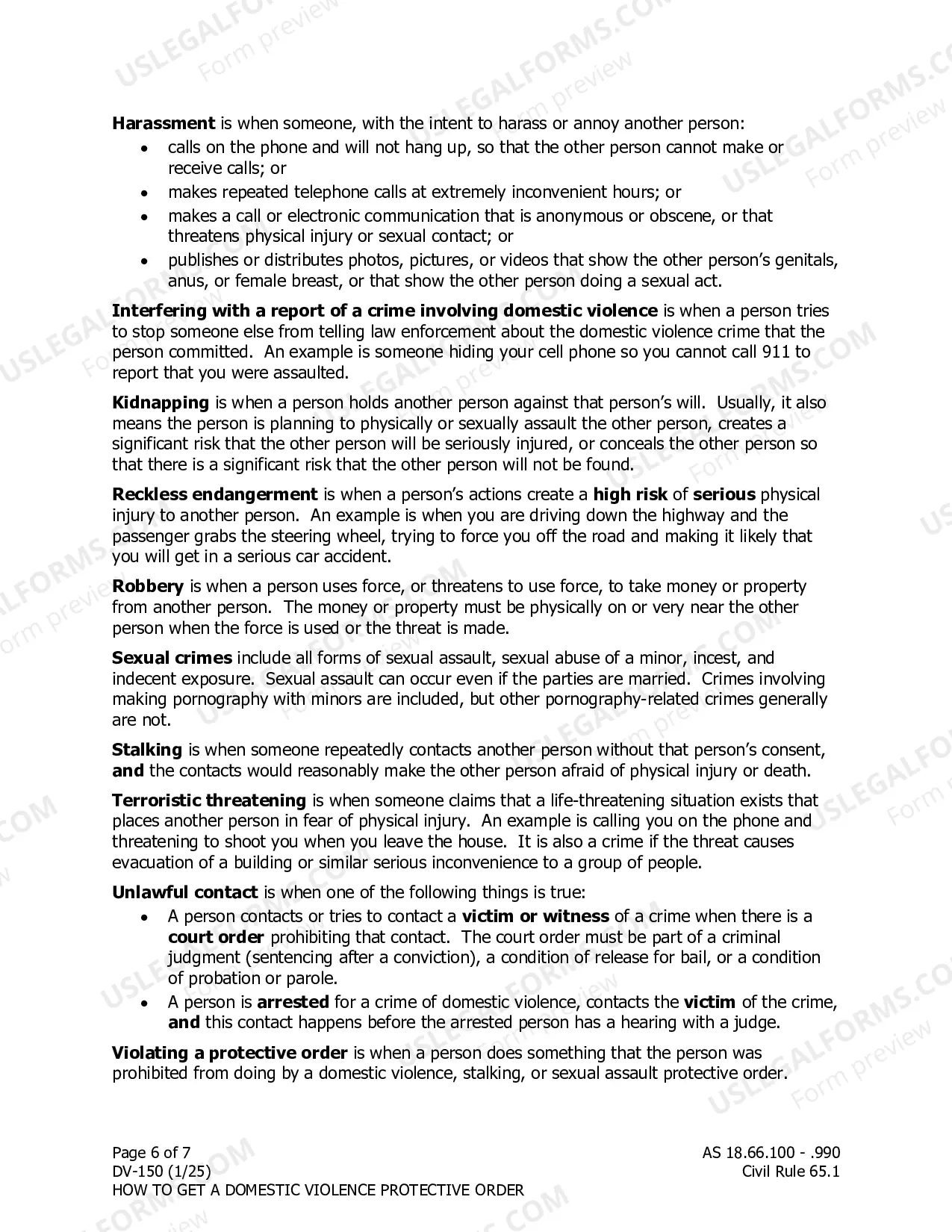 Preview Instructions for Requesting a Protective Order