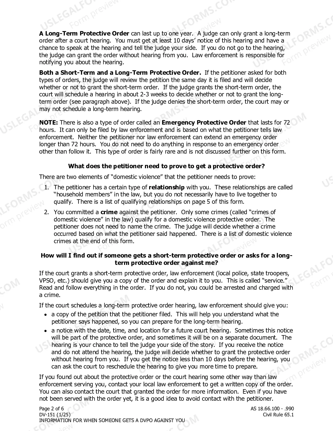 Preview Information for When Someone Gets a Domestic Violence Protective Order against You