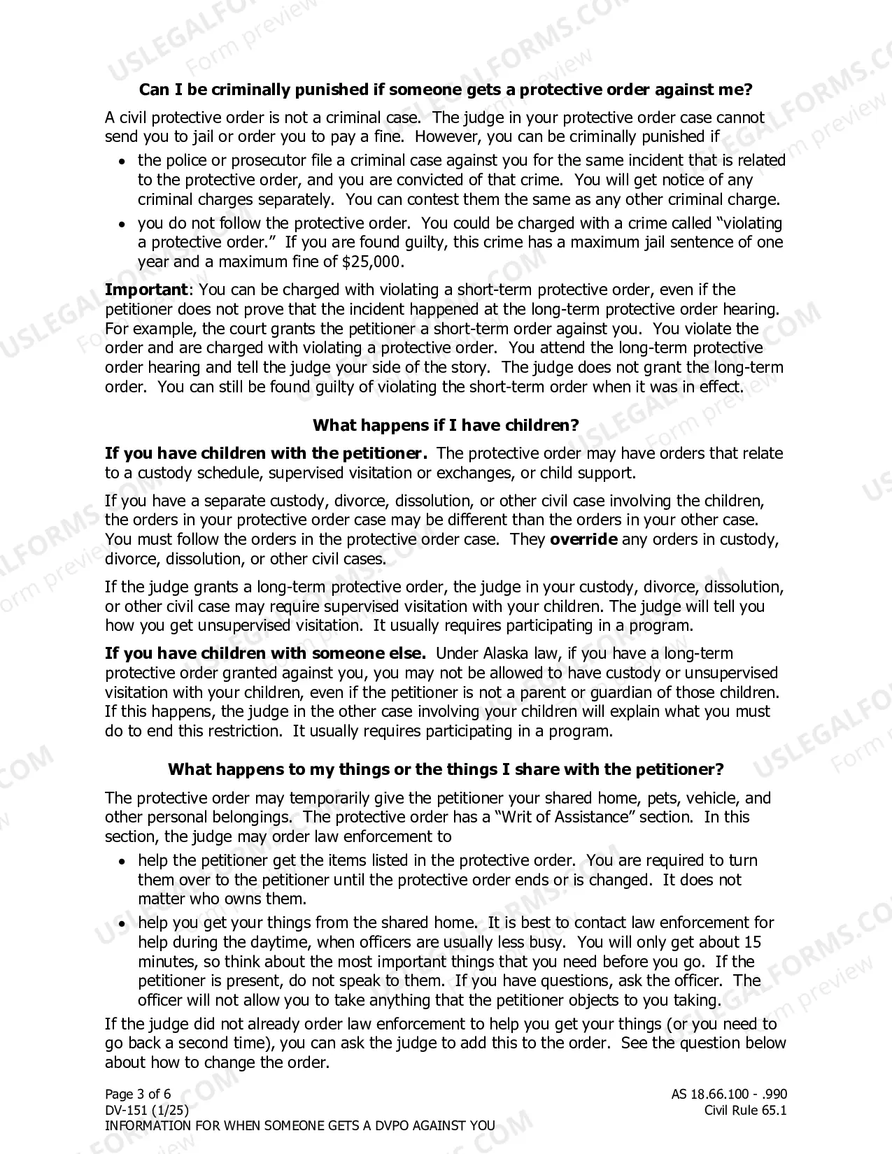 Preview Information for When Someone Gets a Domestic Violence Protective Order against You