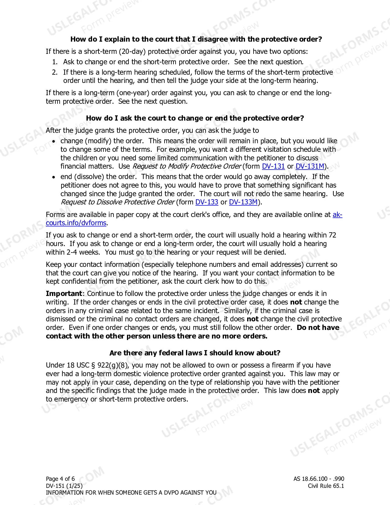 Preview Information for When Someone Gets a Domestic Violence Protective Order against You