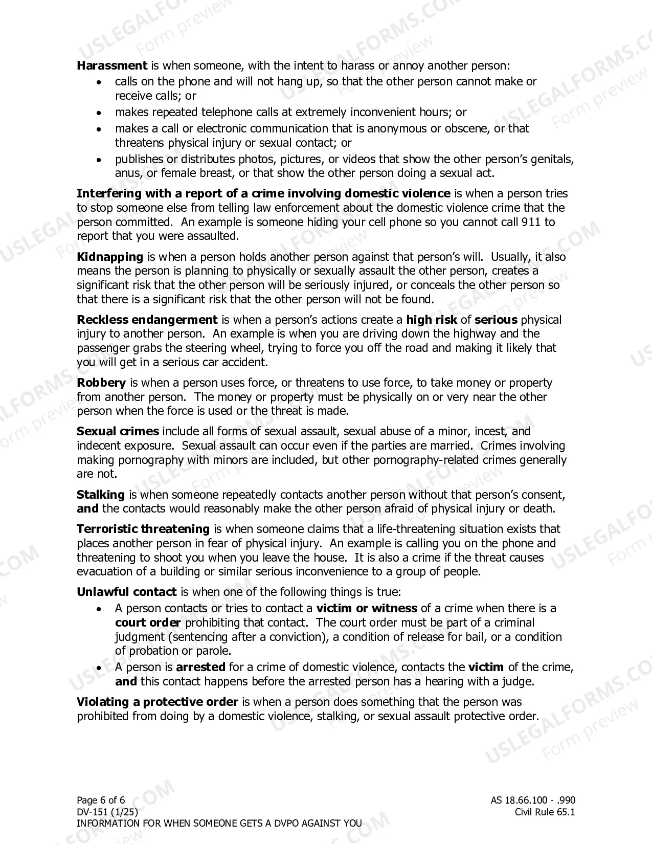 Preview Information for When Someone Gets a Domestic Violence Protective Order against You