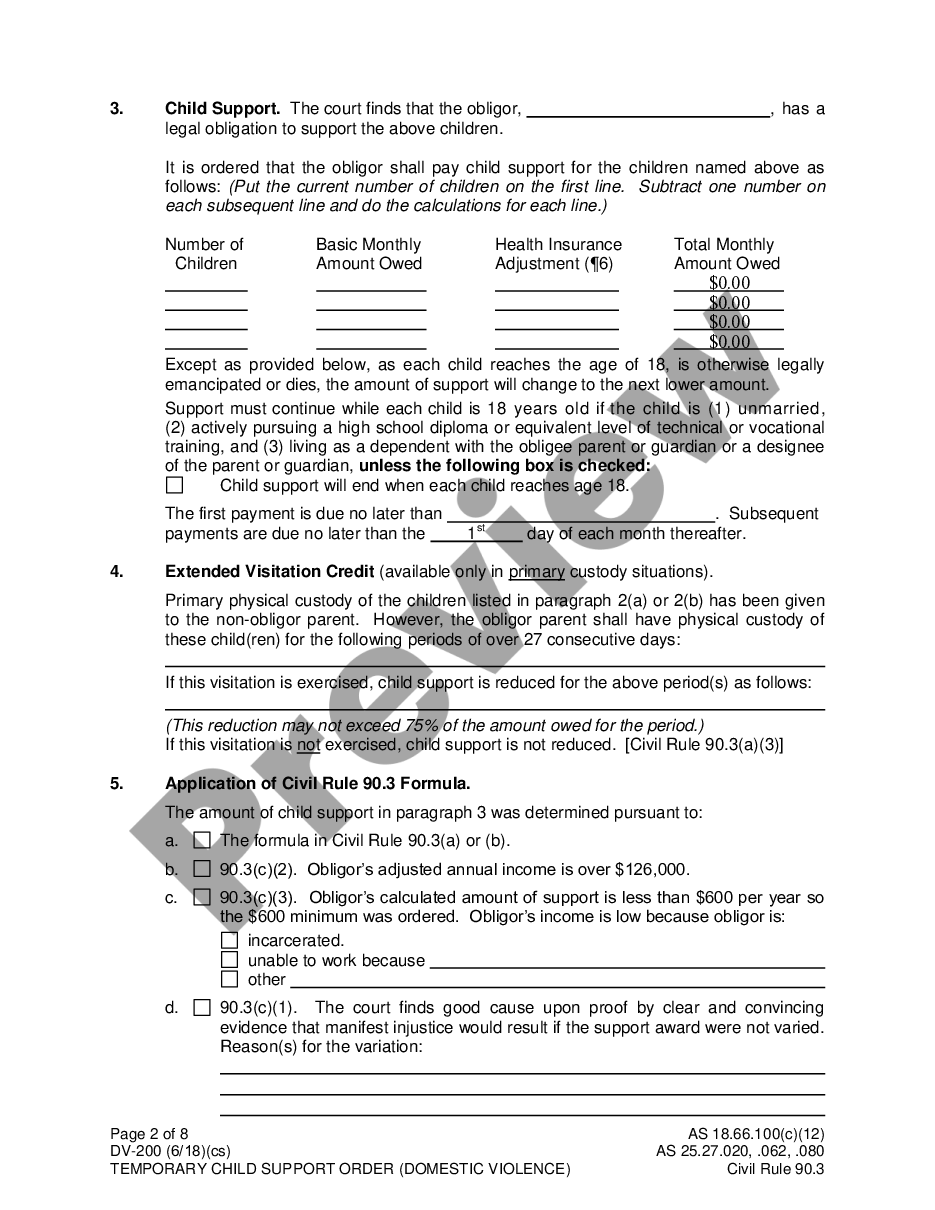 page 1 Temporary Child Support Order preview