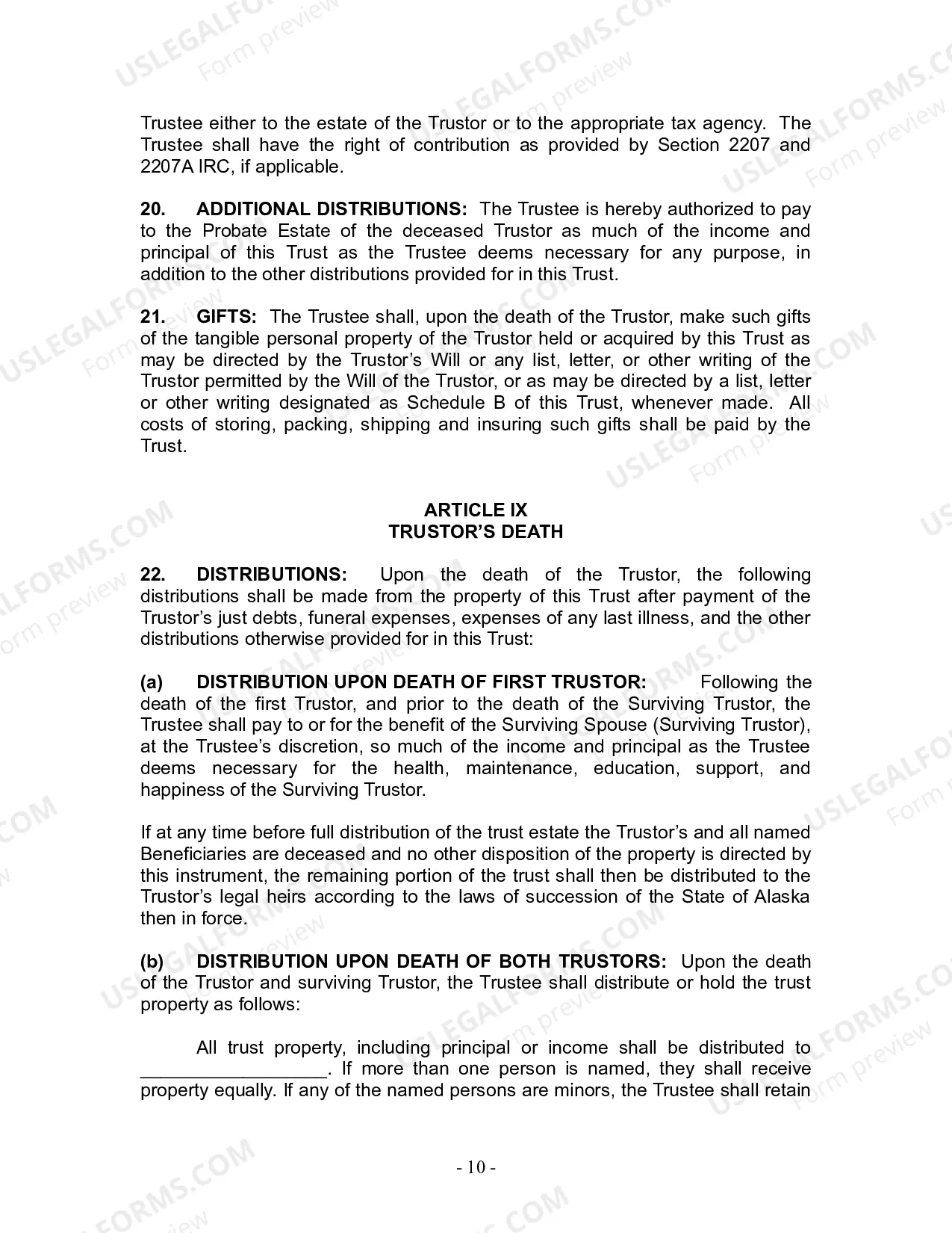 Preview Revocable Living Trust for Husband and Wife with No Children