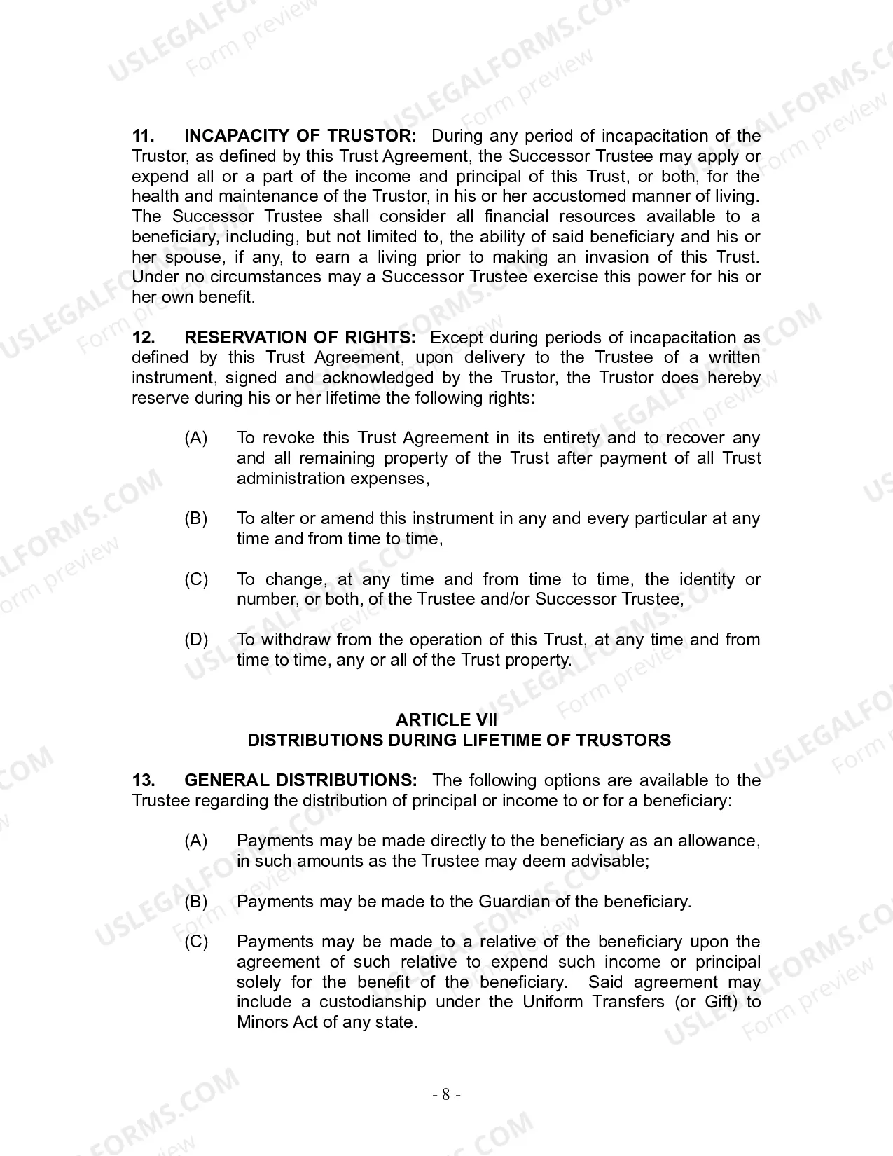Preview Revocable Living Trust for Husband and Wife with No Children