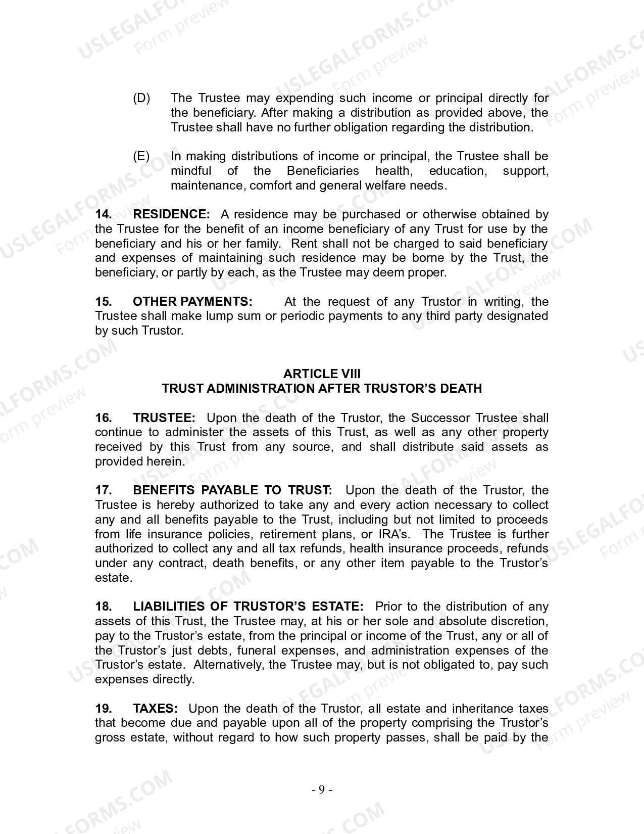 Preview Revocable Living Trust for Husband and Wife with No Children