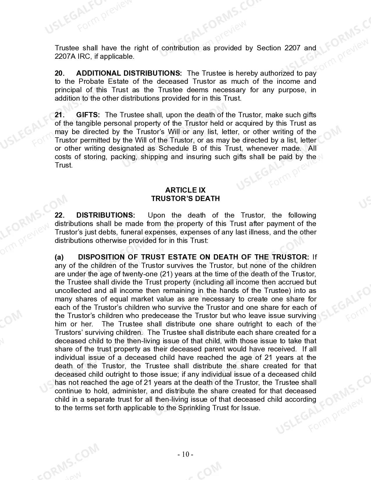 Preview Living Trust for individual, who is single, divorced or widow or widower with Children