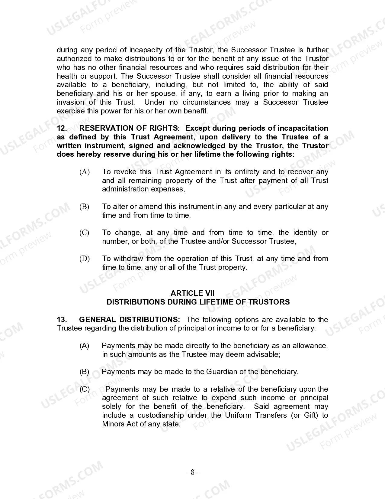 Preview Living Trust for individual, who is single, divorced or widow or widower with Children