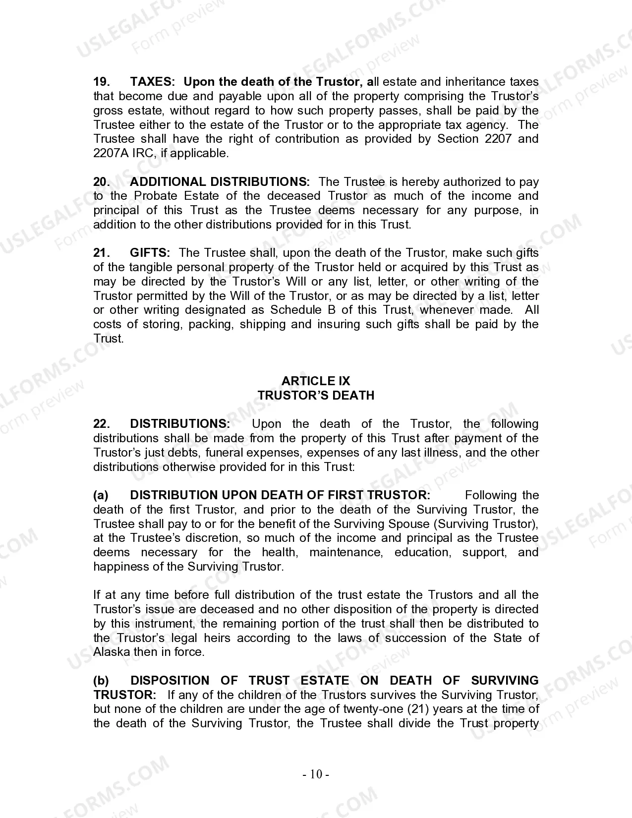 Preview Living Trust for Husband and Wife with Minor and or Adult Children