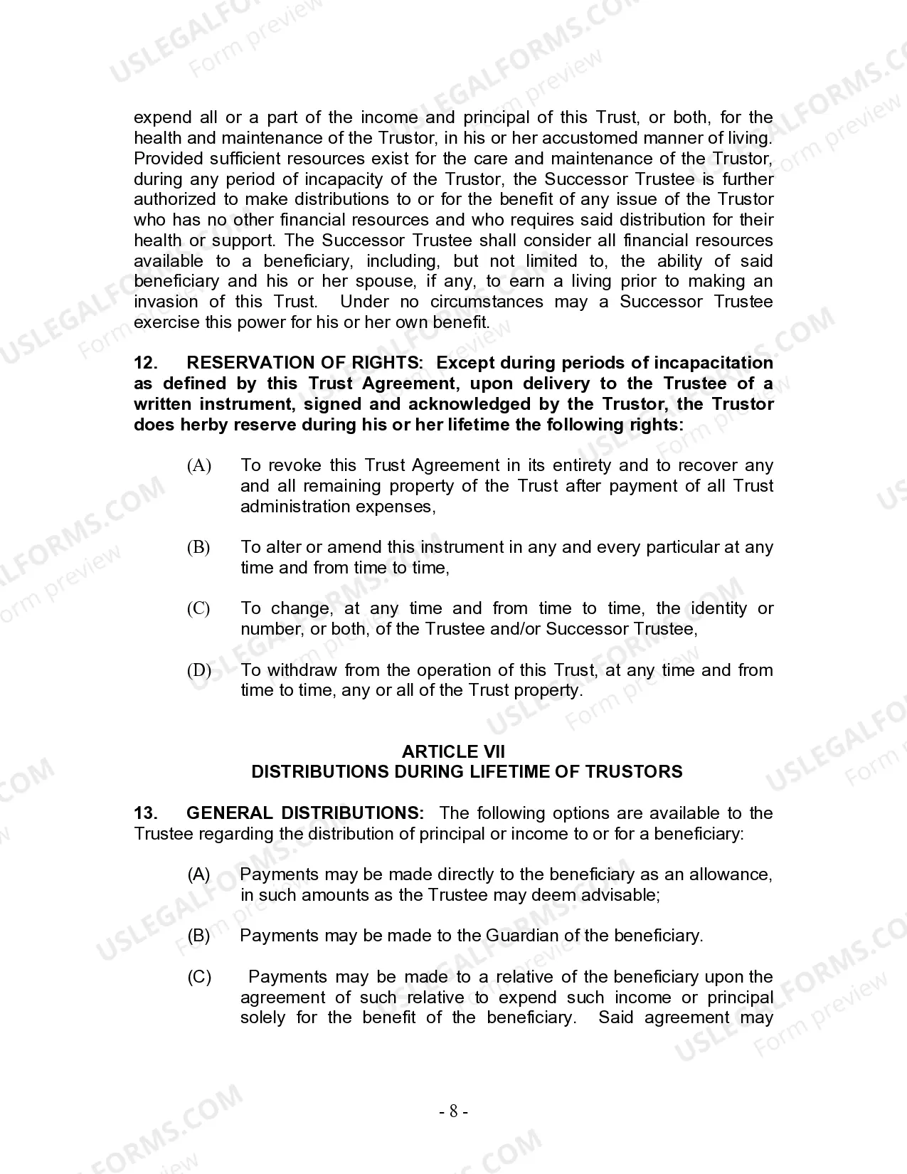 Preview Living Trust for Husband and Wife with Minor and or Adult Children