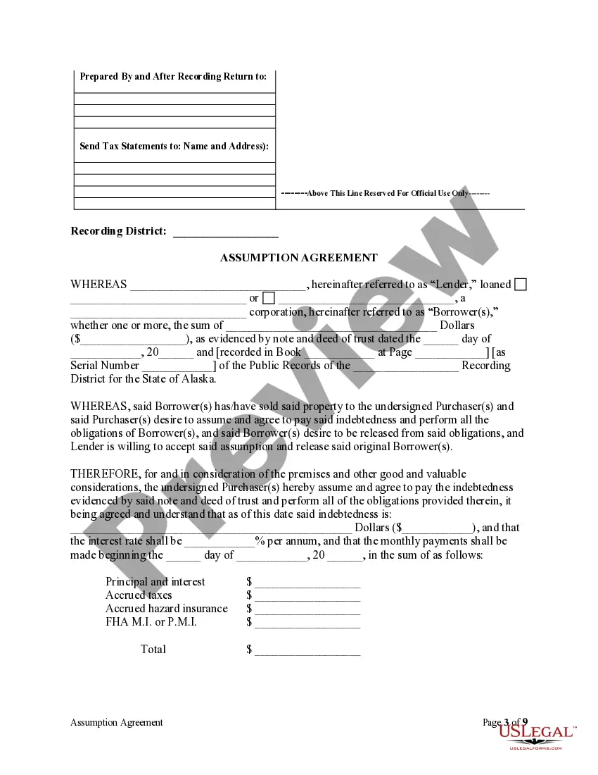 Preview Assumption Agreement of Deed of Trust and Release of Original Mortgagors