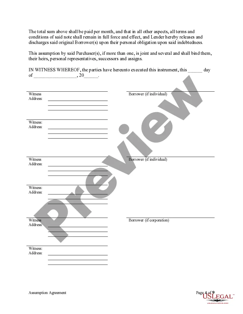 Preview Assumption Agreement of Deed of Trust and Release of Original Mortgagors