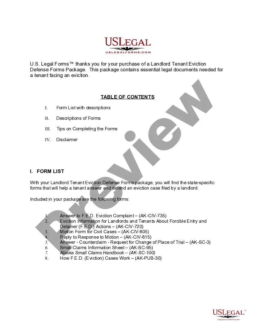 Preview Alaska Landlord Tenant Eviction Defense Forms Package