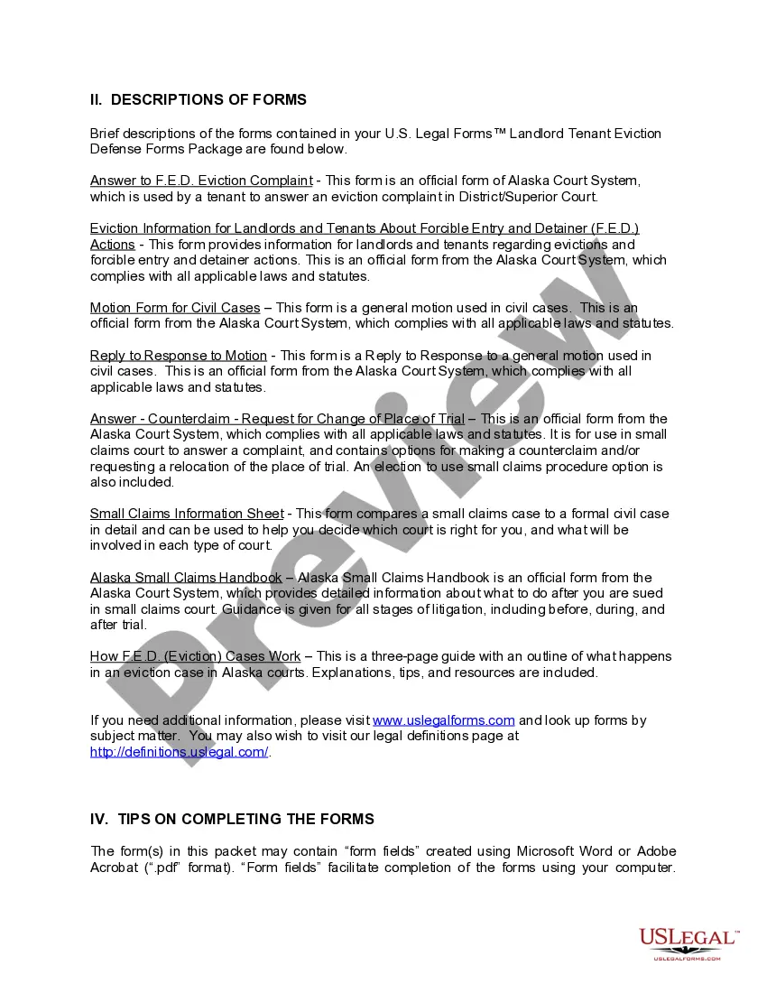Preview Alaska Landlord Tenant Eviction Defense Forms Package
