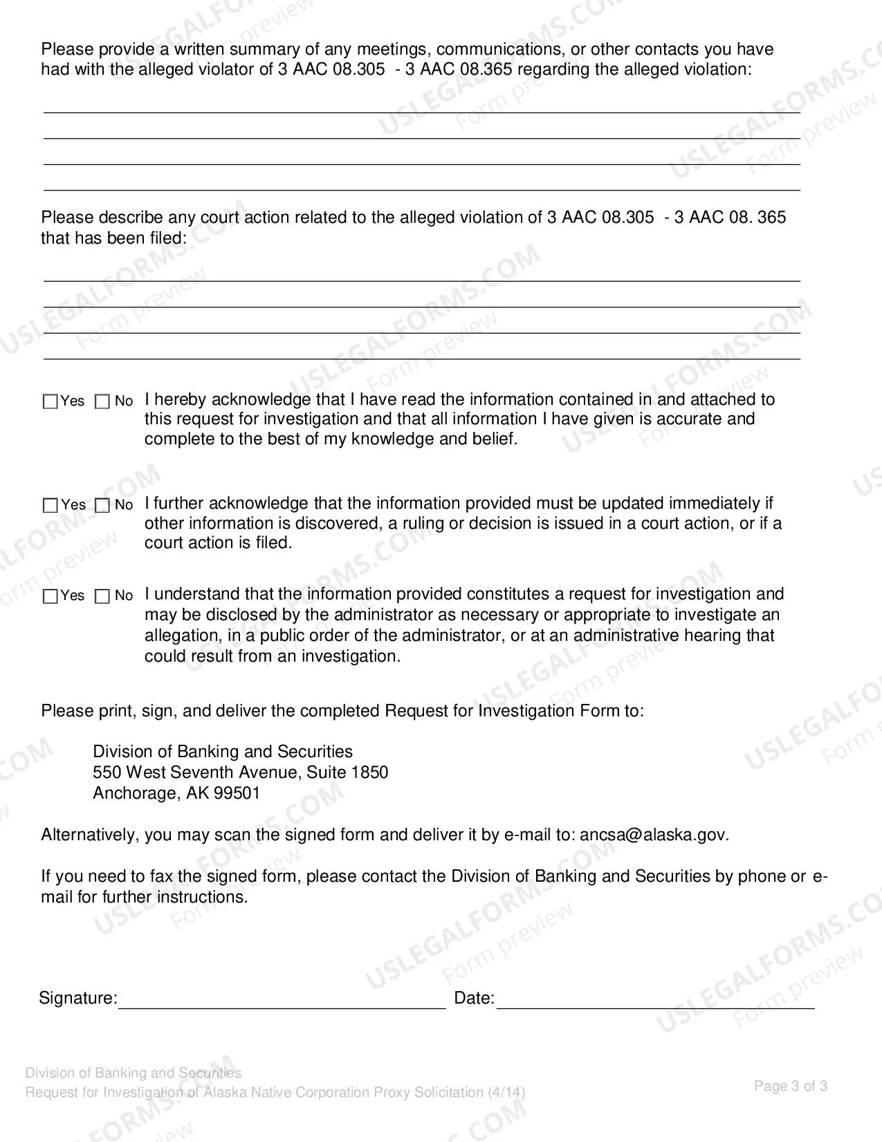 Preview Request For Investigation of Alaska Native Corporation Proxy Solicitation
