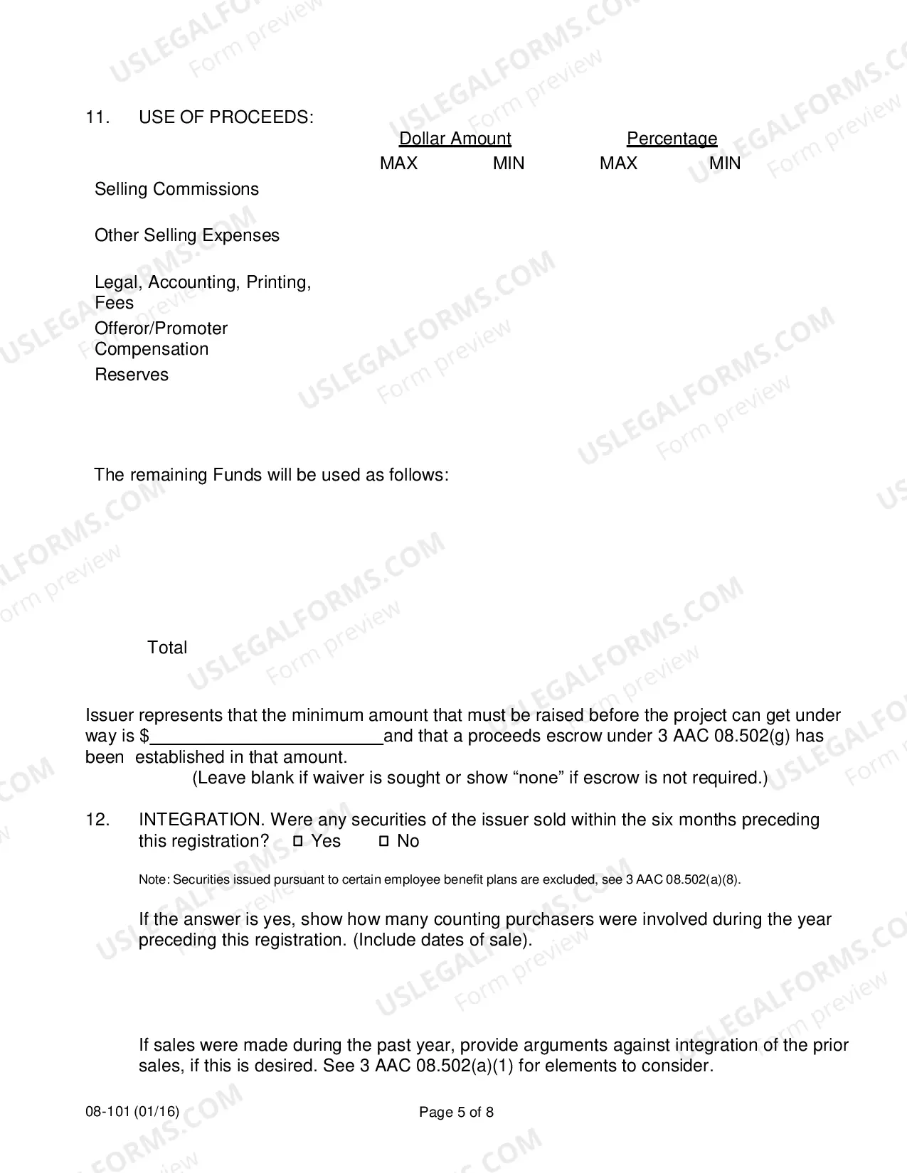 Preview Application To Register Securities Under Regulation 3 AAC 08.500-505
