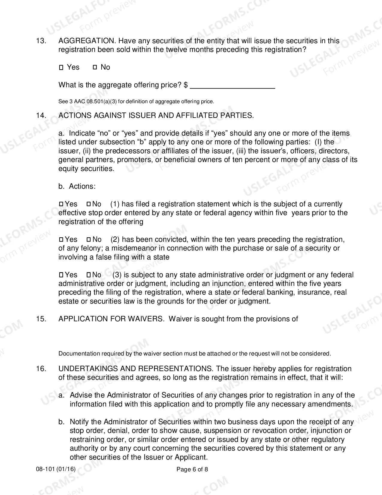 Preview Application To Register Securities Under Regulation 3 AAC 08.500-505