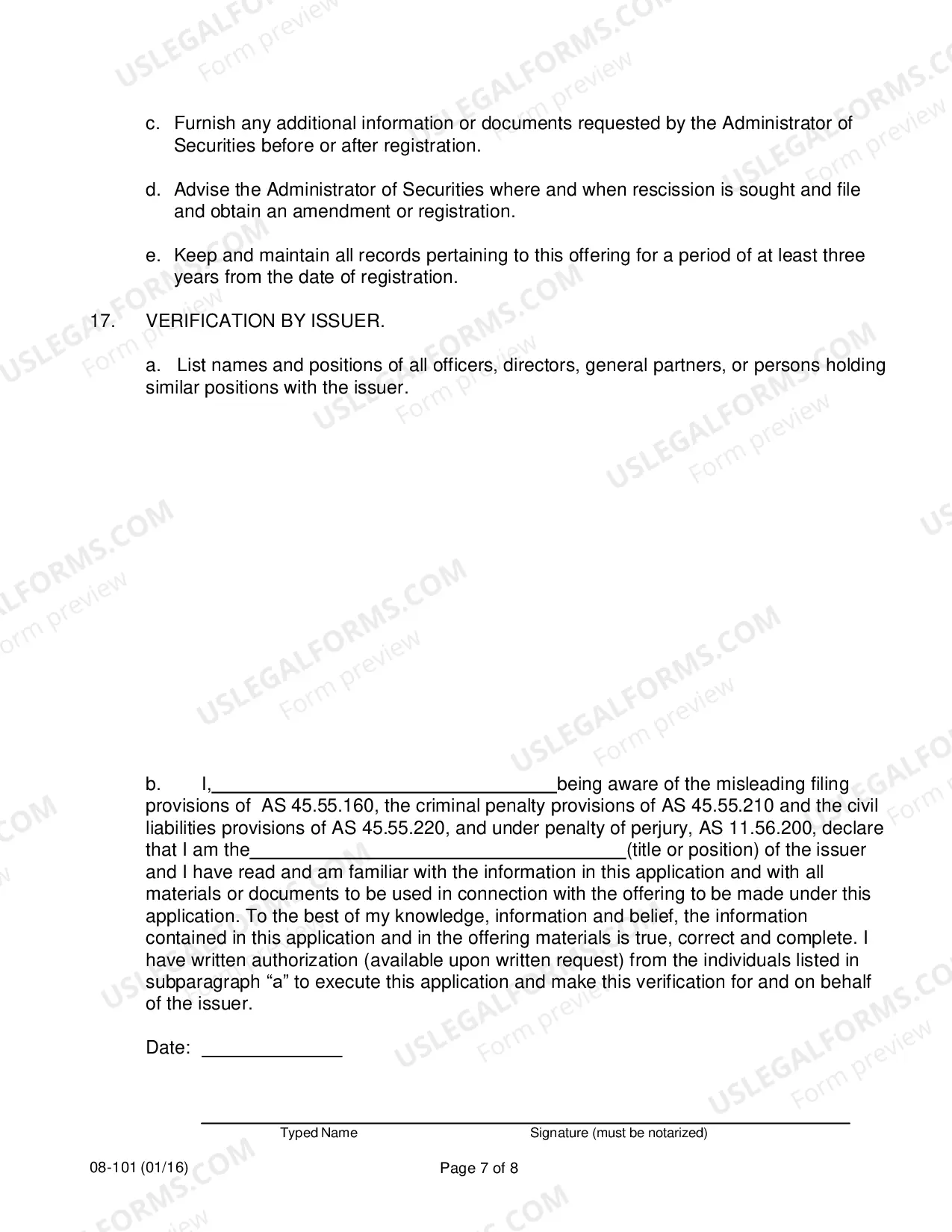 Preview Application To Register Securities Under Regulation 3 AAC 08.500-505