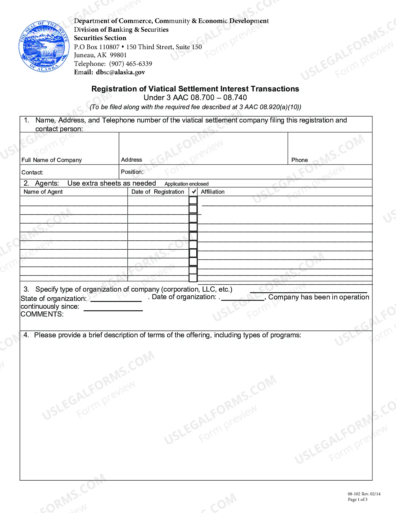 Preview Registration of Viatical Settlement Interest Transactions