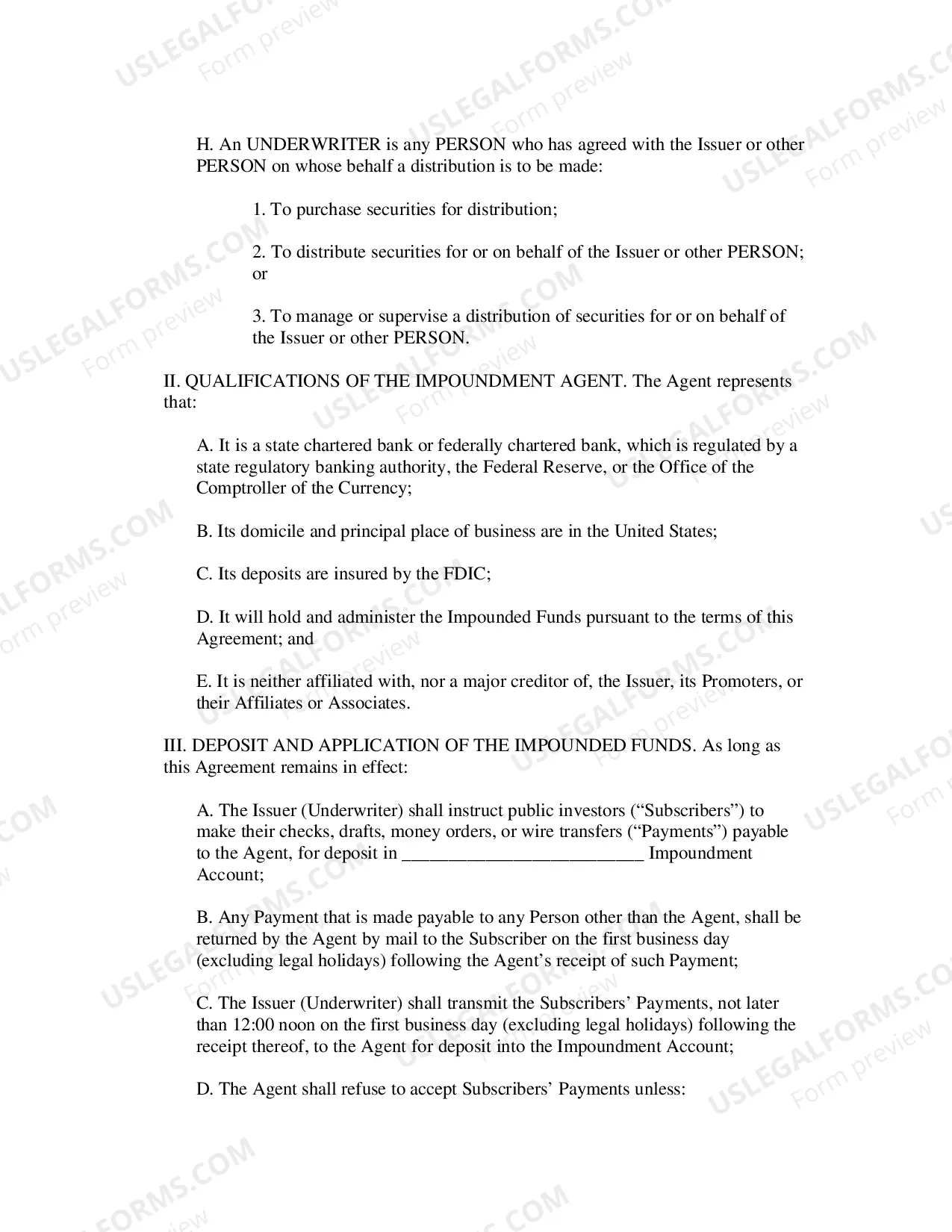 Preview Impoundment of Proceeds Agreement
