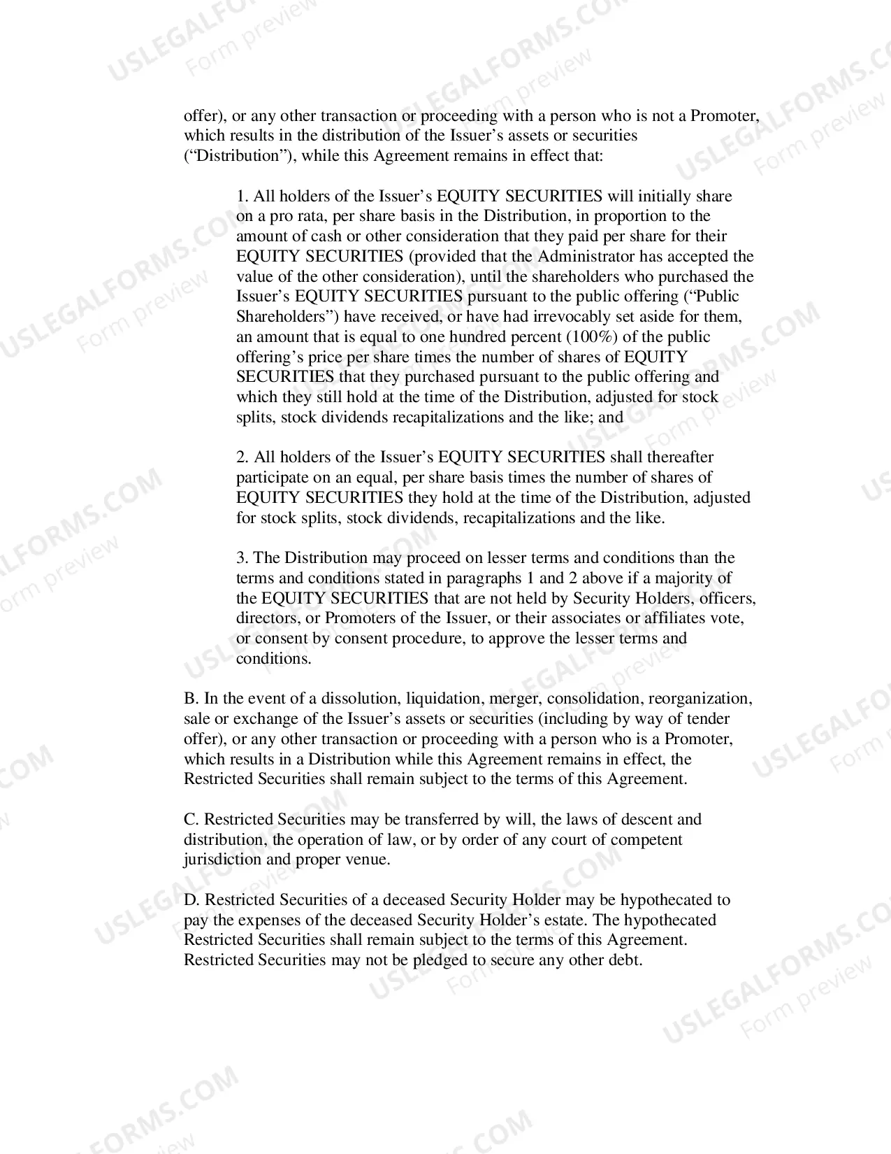 Preview Model Promotional Shares Lock-In Agreement