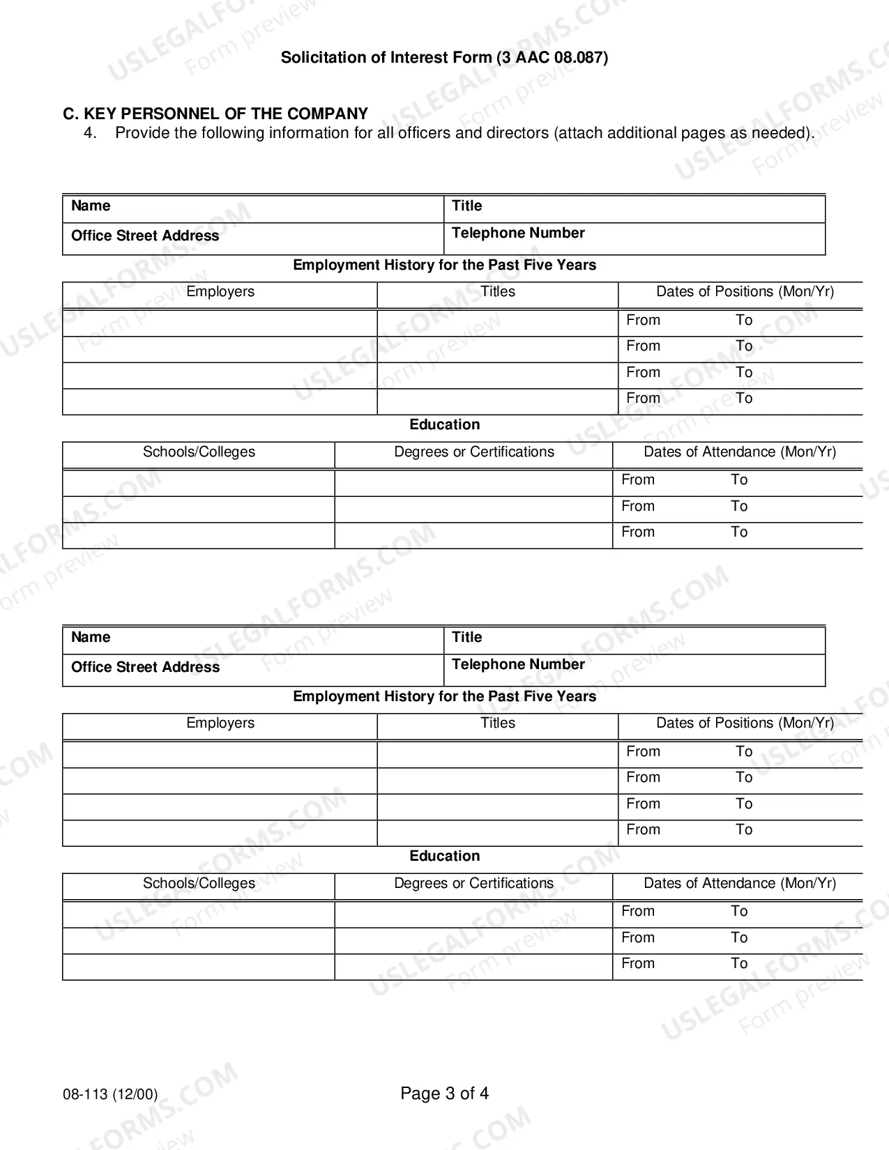 Preview Solicitation of Interest Form (3 AAC 08.087)