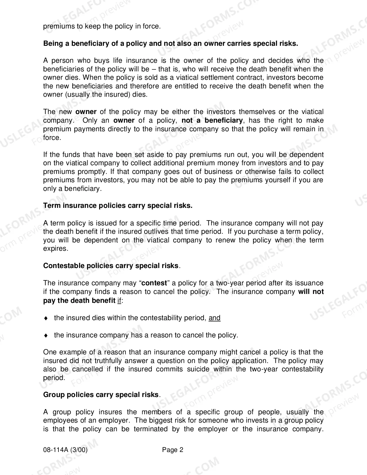 Preview Viatical Settlement Disclosure Document Part A