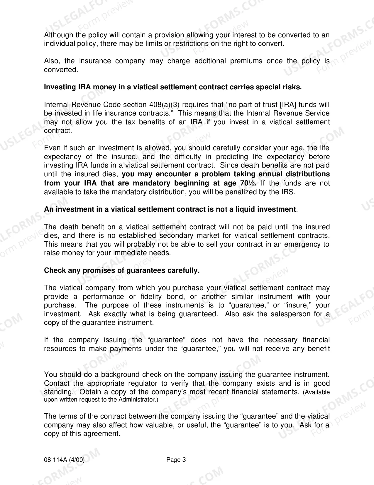 Preview Viatical Settlement Disclosure Document Part A