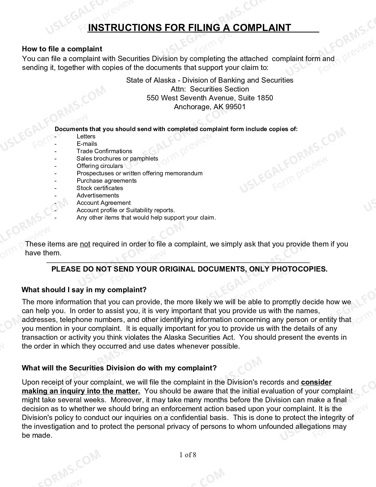 Preview Investment Complaint Form