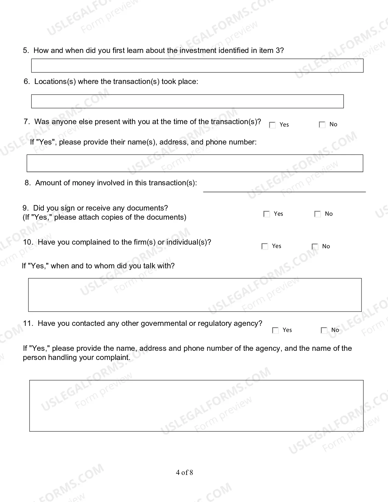 Preview Investment Complaint Form