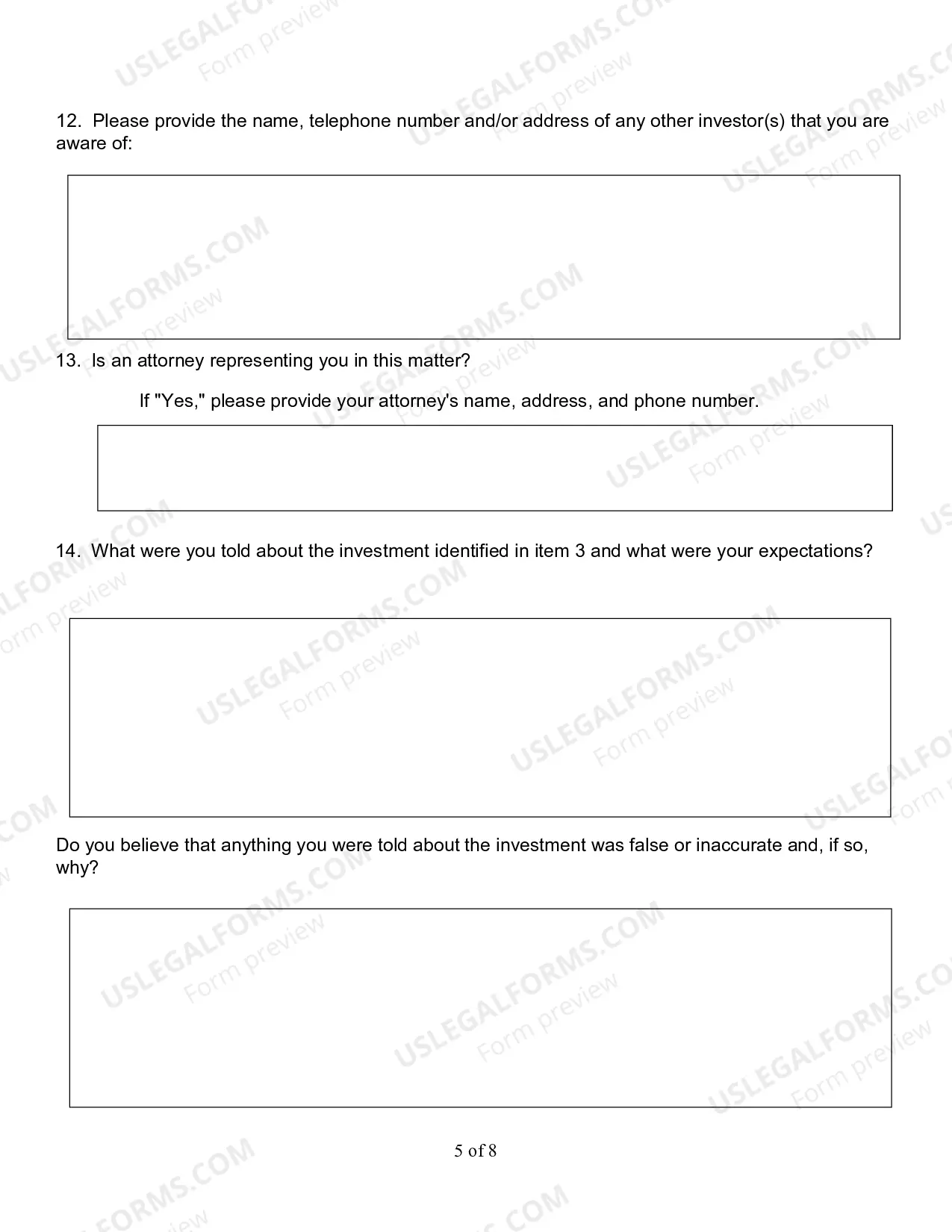 Preview Investment Complaint Form