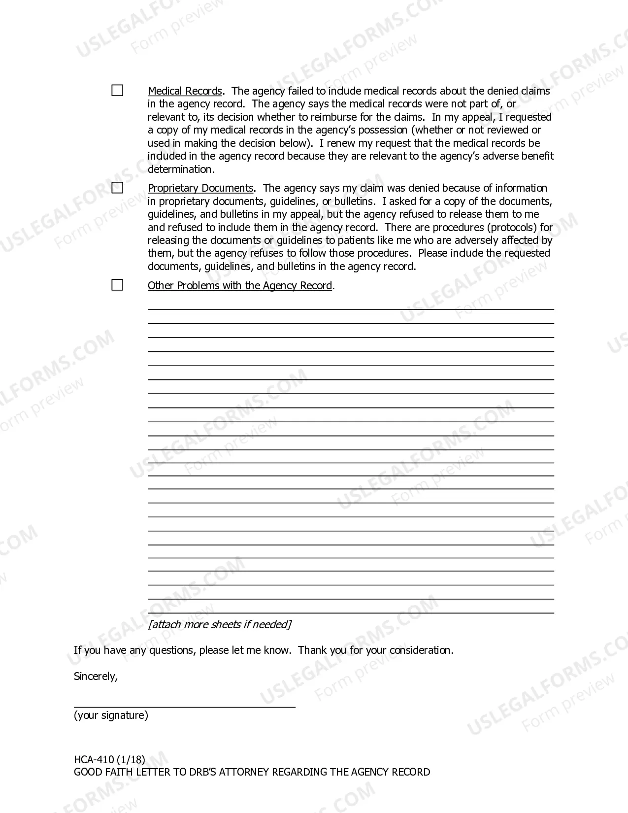 Preview Letter to Agency Attorney About Errors in the Agency Record