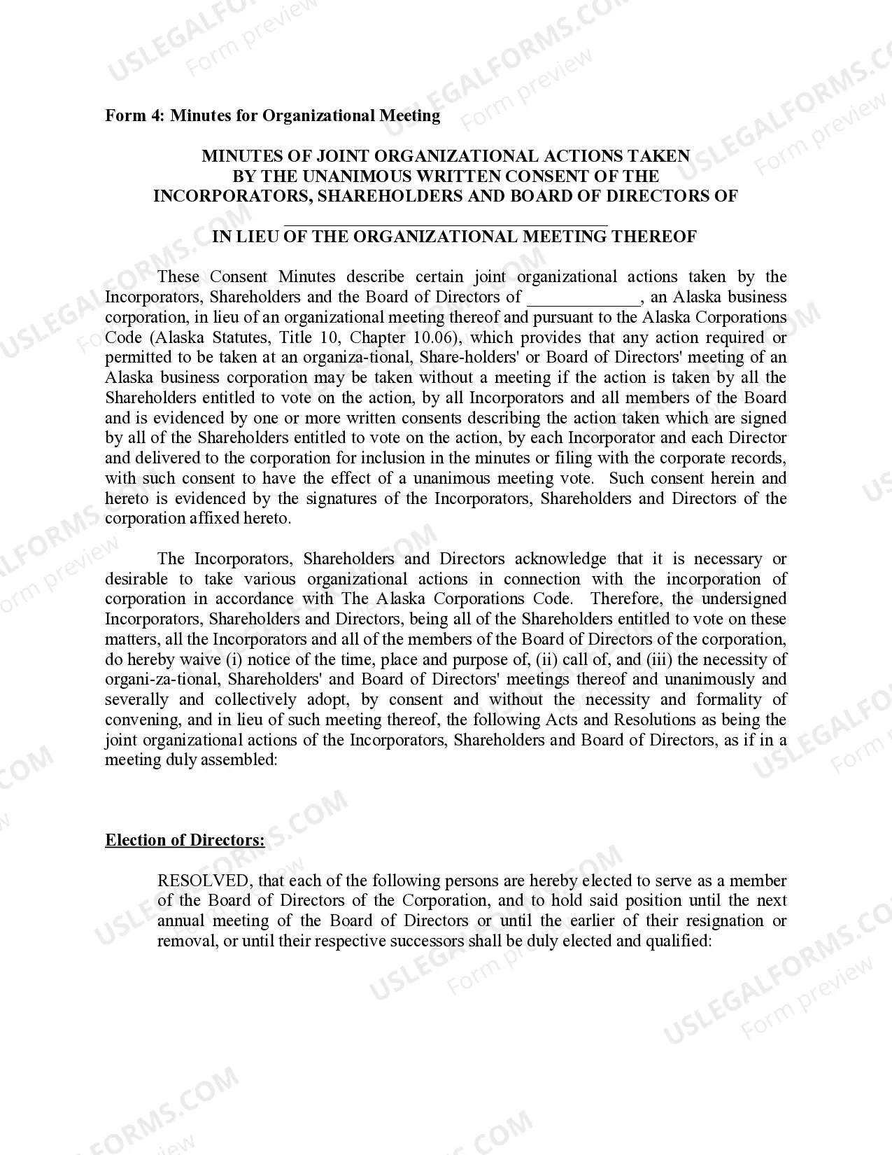 Preview Minutes for Organizational Meeting