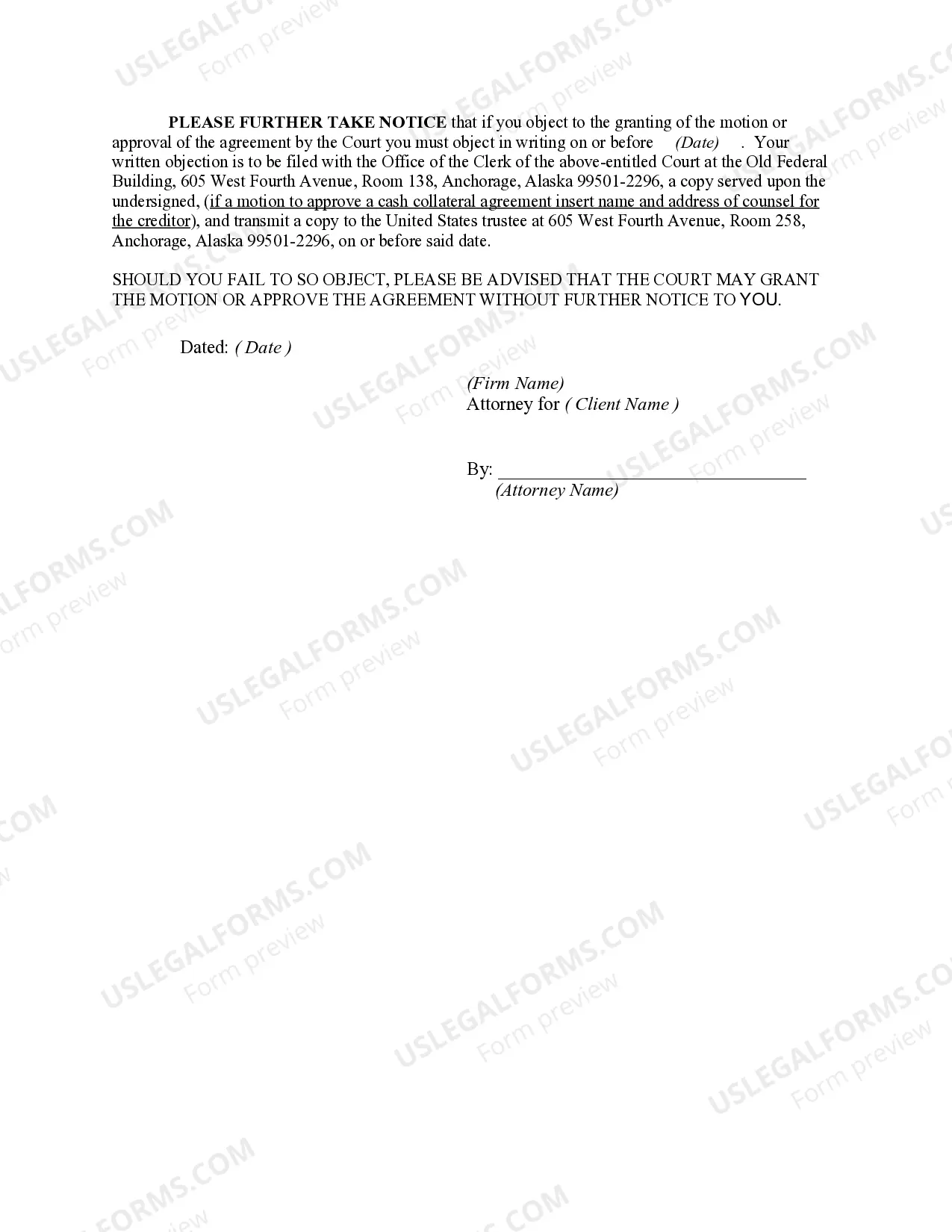 Preview Notice of Cash Collateral Hearing
