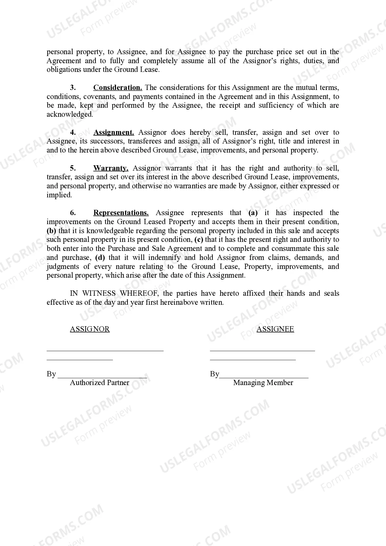 Preview Assignment of Ground Lease - Lessor's Interest to Purchaser