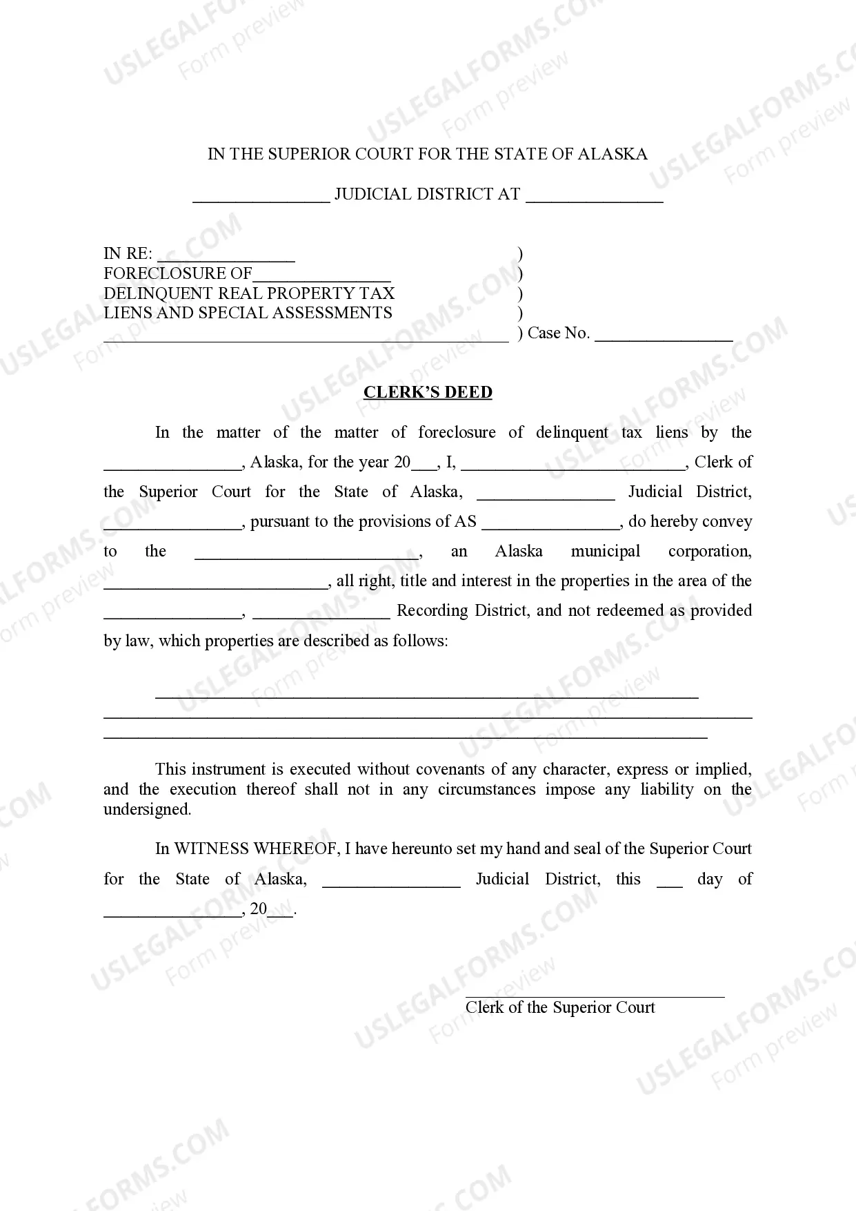 Preview Clerk's Deed with Cover Letter