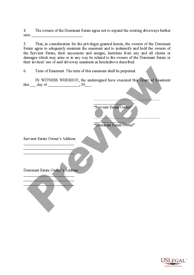 Preview Grant of Driveway Easement