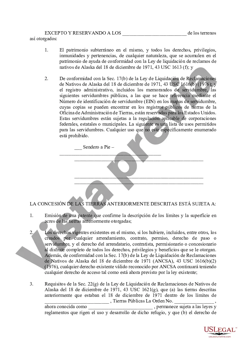 Preview Traspaso provisional de conformidad con la Ley de Liquidación de Reclamaciones de Nativos de Alaska del 18 de diciembre de 1971