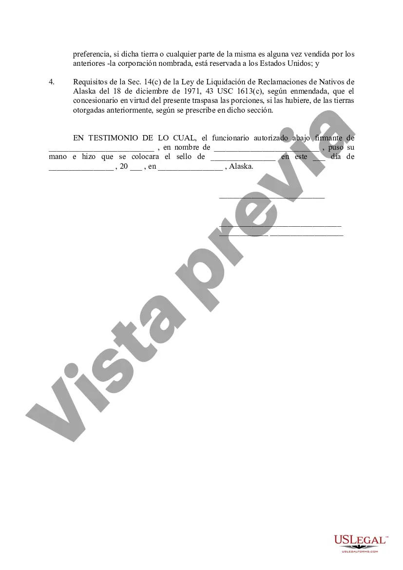 Preview Traspaso provisional de conformidad con la Ley de Liquidación de Reclamaciones de Nativos de Alaska del 18 de diciembre de 1971