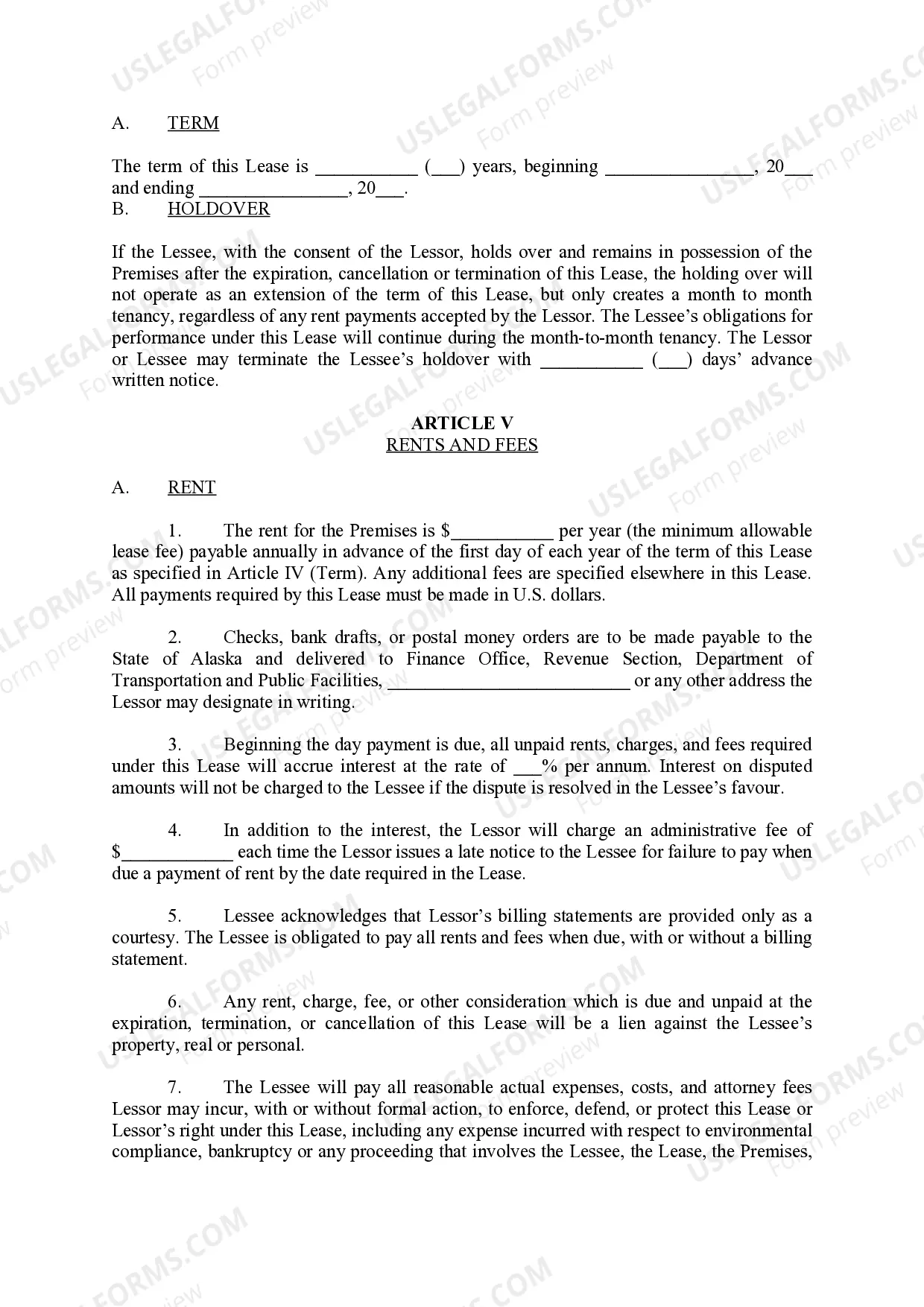 Preview Land Lease Agreement - Department of Transportation and Public Facilities