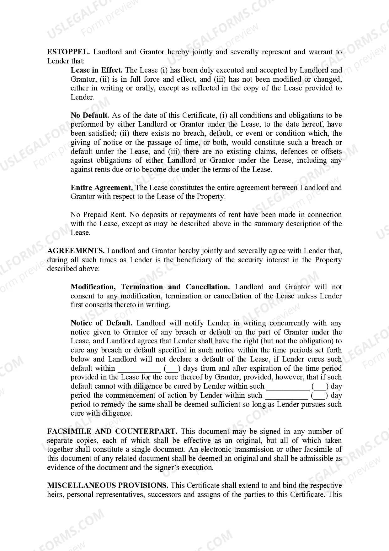 Preview Landlord's Estoppel Certificate