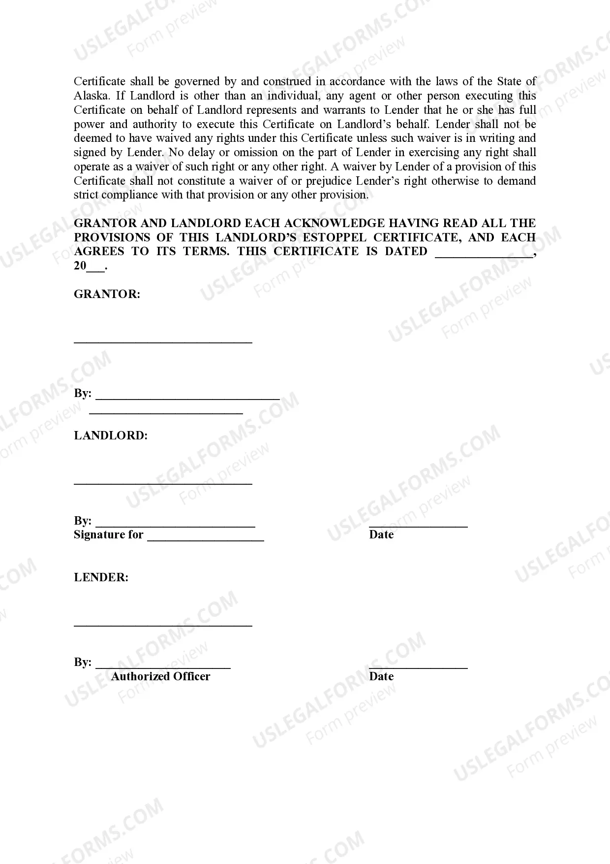 Preview Landlord's Estoppel Certificate