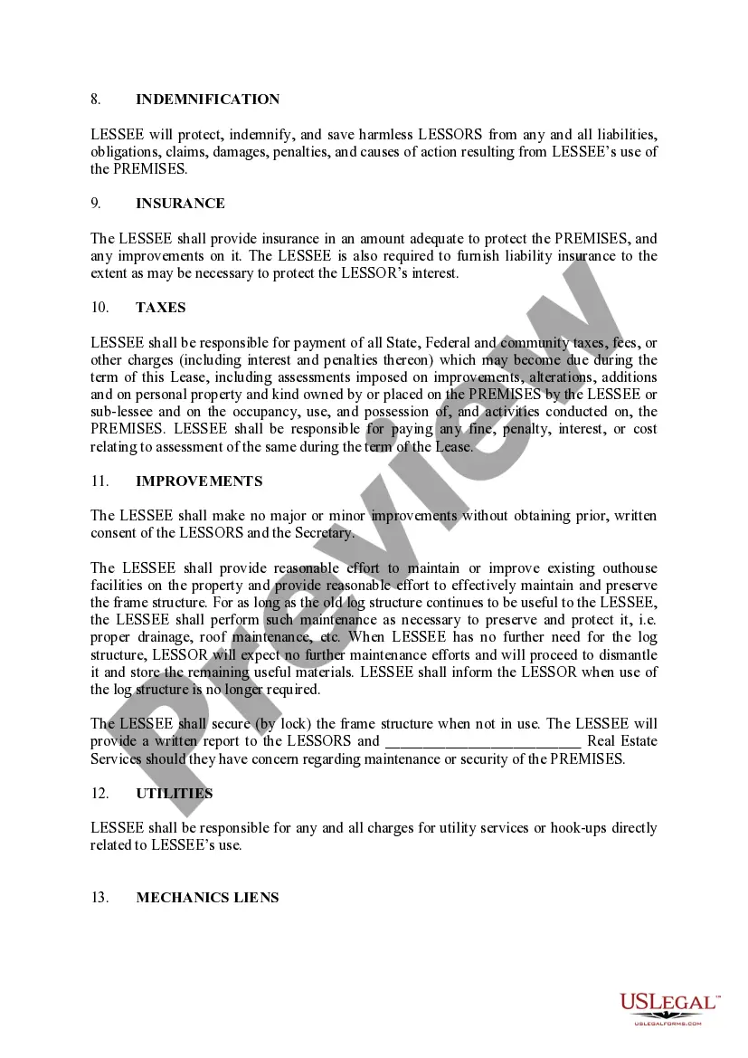 Preview Lease of Cabins