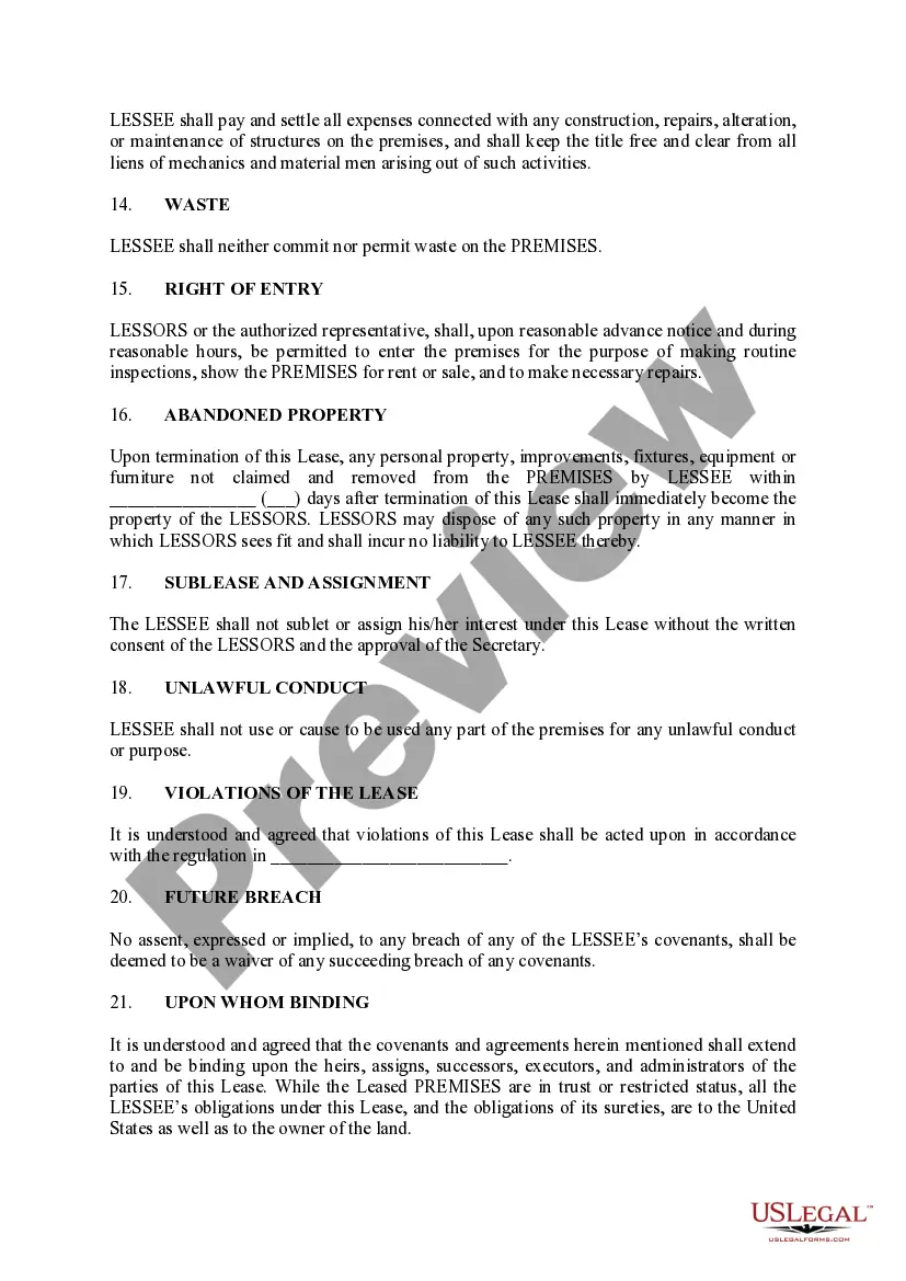 Preview Lease of Cabins