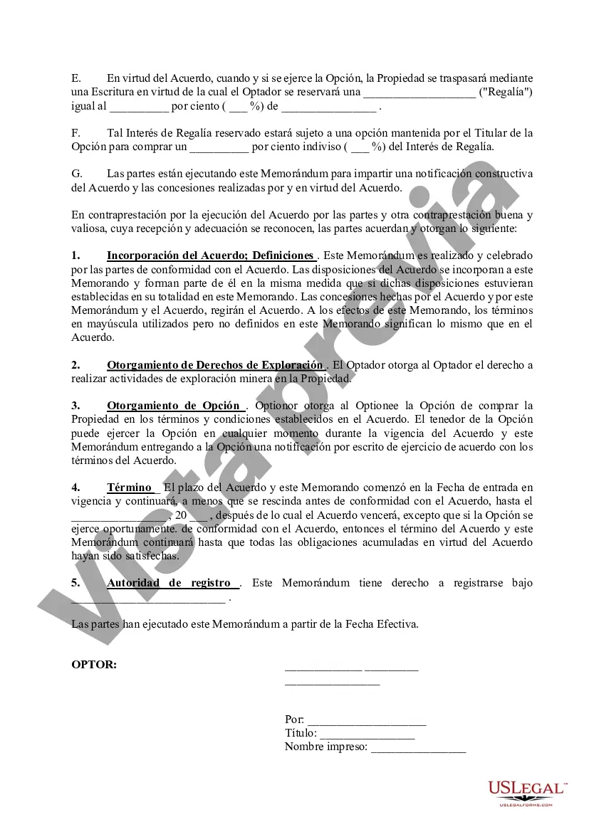 Preview Memorándum de Acuerdo de Opción