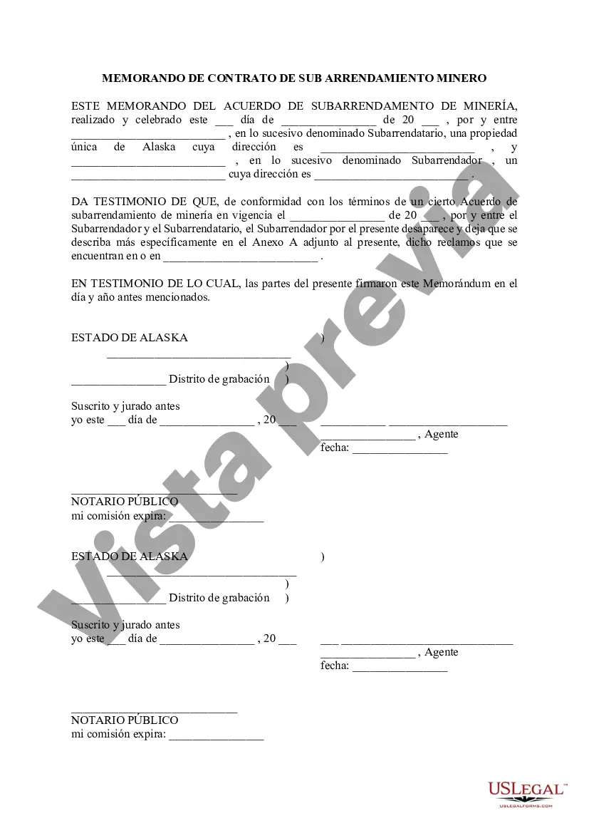 Preview Memorándum de Contrato de Sub Arrendamiento Minero