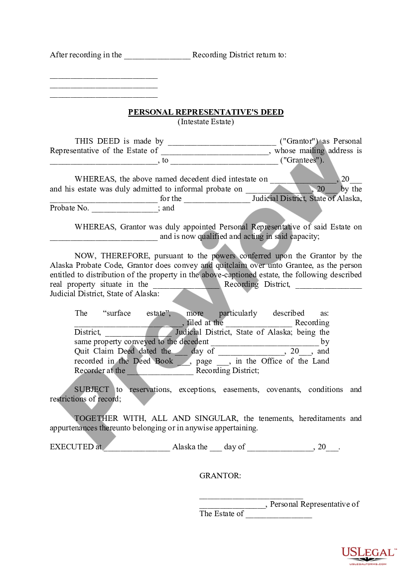 Alaska Personal Representative S Deed Deed Of Personal Representative   1 