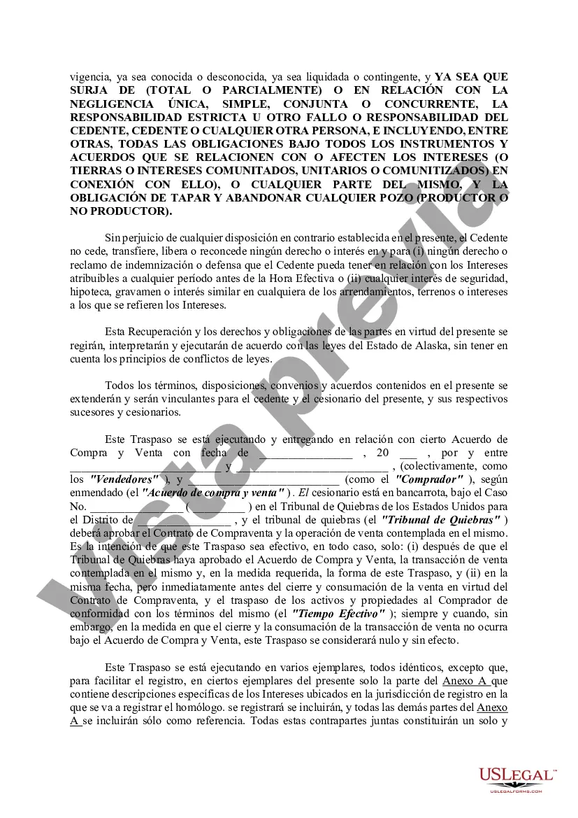 Preview Acuerdo de Traspaso, Liberación e Indemnización