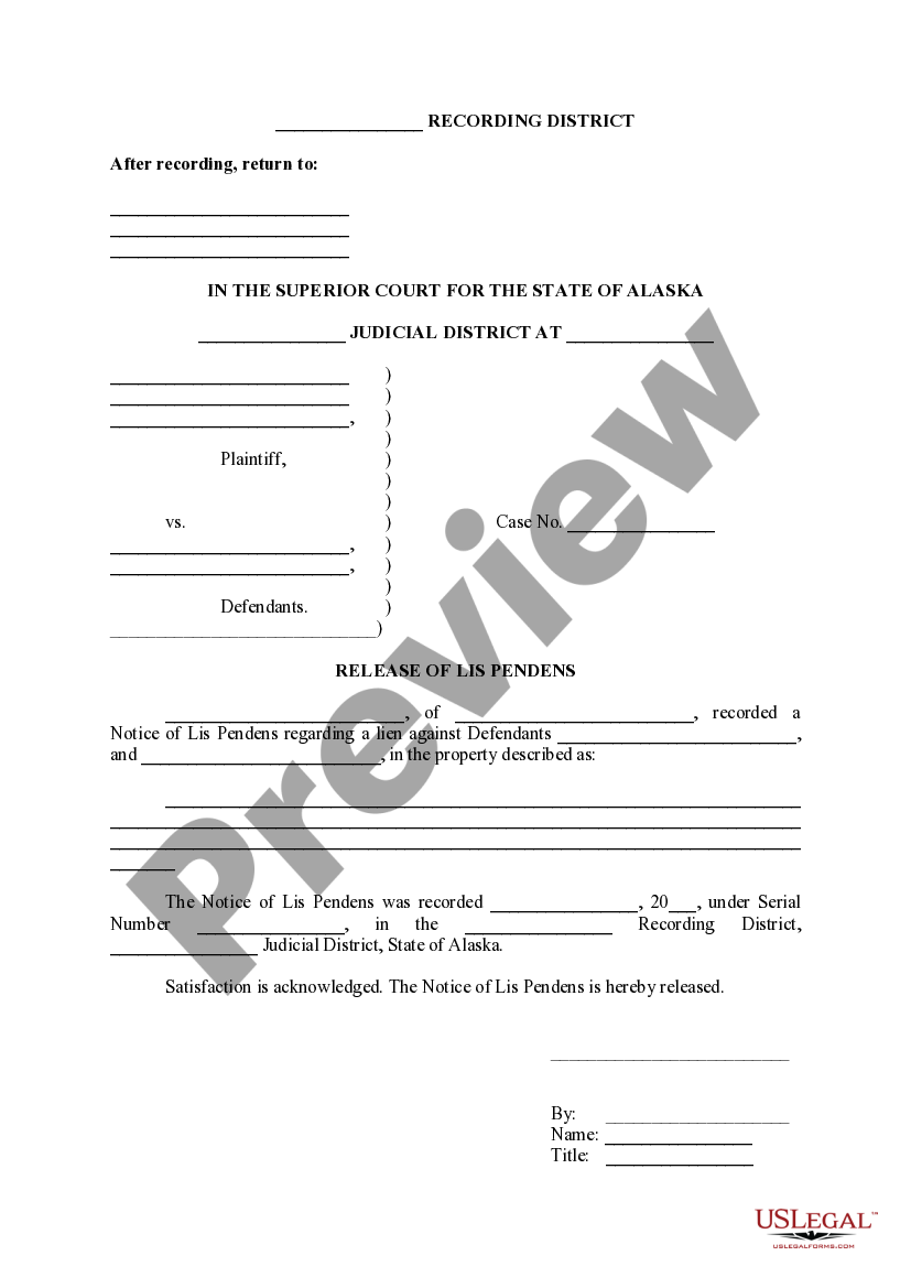 Alaska Release of Lis Pendens US Legal Forms