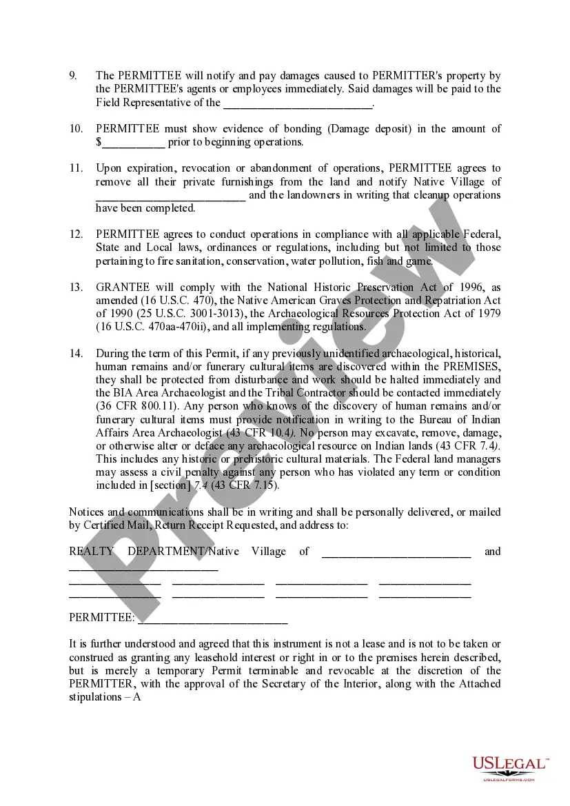 Preview Revocable Use Permit - Department of Interior